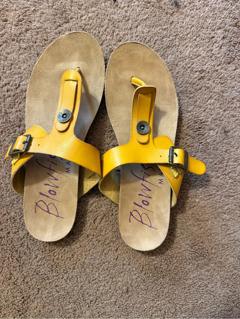 Born Yellow Leather Toe-Post Sandals with Buckle